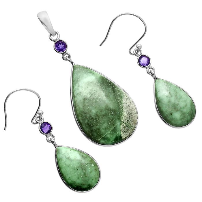 Utah Variscite and Amethyst Pendant Earrings Set EXT01639 T-1010, 19x29 mm