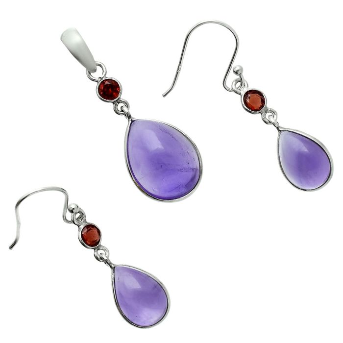 Amethyst and Garnet Pendant Earrings Set EXT01659 T-1010, 12x16 mm