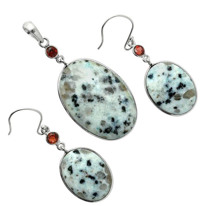 Sesame Jasper and Garnet Pendant Earrings Set EXT01666 T-1010, 21x31 mm