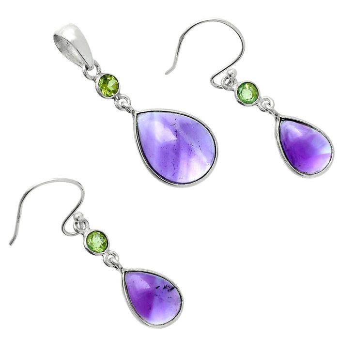 Amethyst Cab and Peridot Pendant Earrings Set EXT01677 T-1010, 12x16 mm