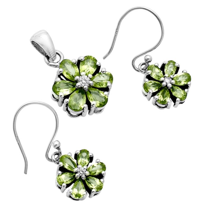 Peridot and Moissanite Pendant Earrings Set EXT01738 T-1021, 6x4 mm