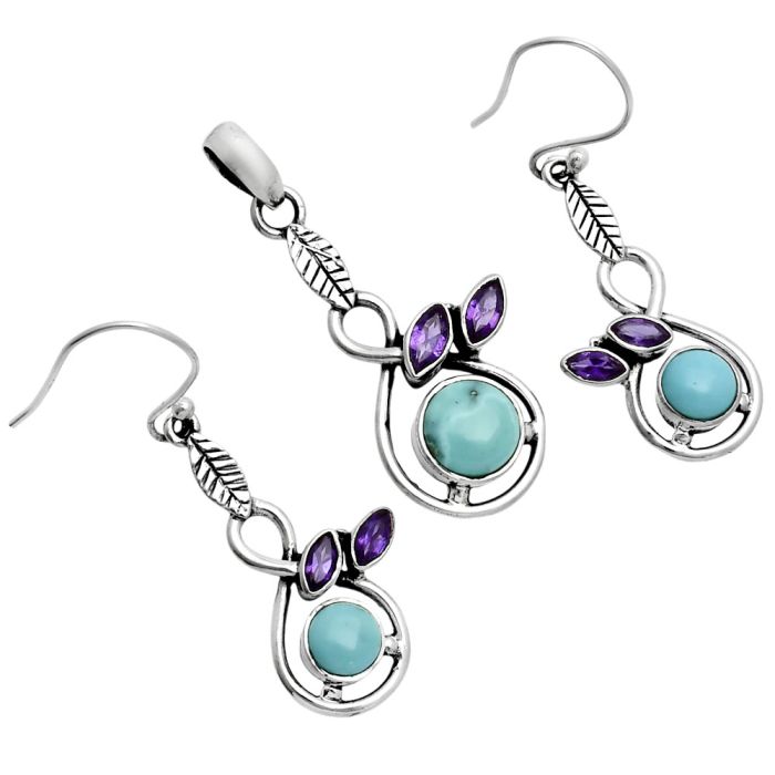 Natural Rare Turquoise Nevada Aztec Mt and Amethyst Pendant Earrings Set EXT01760 T-1013, 6x6 mm