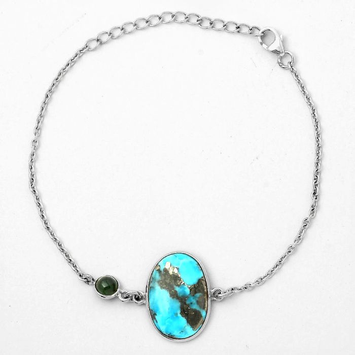 Kingman Turquoise With Pyrite and Multi Tourmaline Bracelet SDB2306 B-1028, 14x19 mm