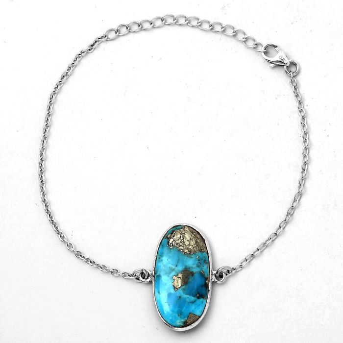 Kingman Turquoise With Pyrite Bracelet SDB2486 B-1023, 13x25 mm