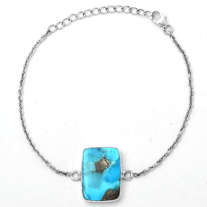 Natural Kingman Turquoise With Pyrite Bracelet SDB2828 B-1023, 14x20 mm