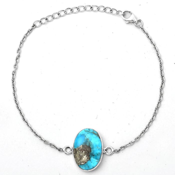 Natural Kingman Turquoise With Pyrite Bracelet SDB2831 B-1023, 12x18 mm