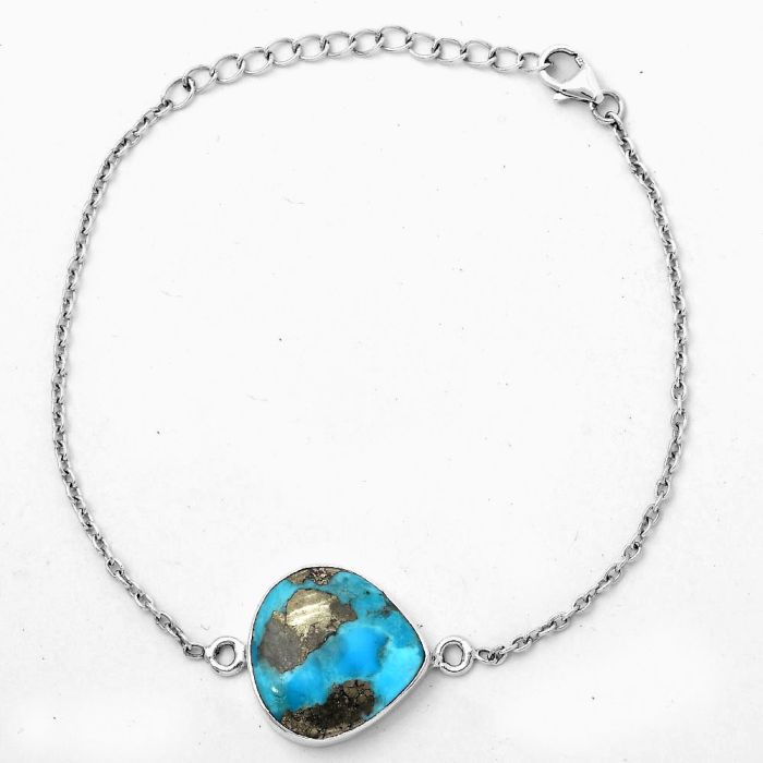 Natural Kingman Turquoise With Pyrite Bracelet SDB2836 B-1023, 18x18 mm