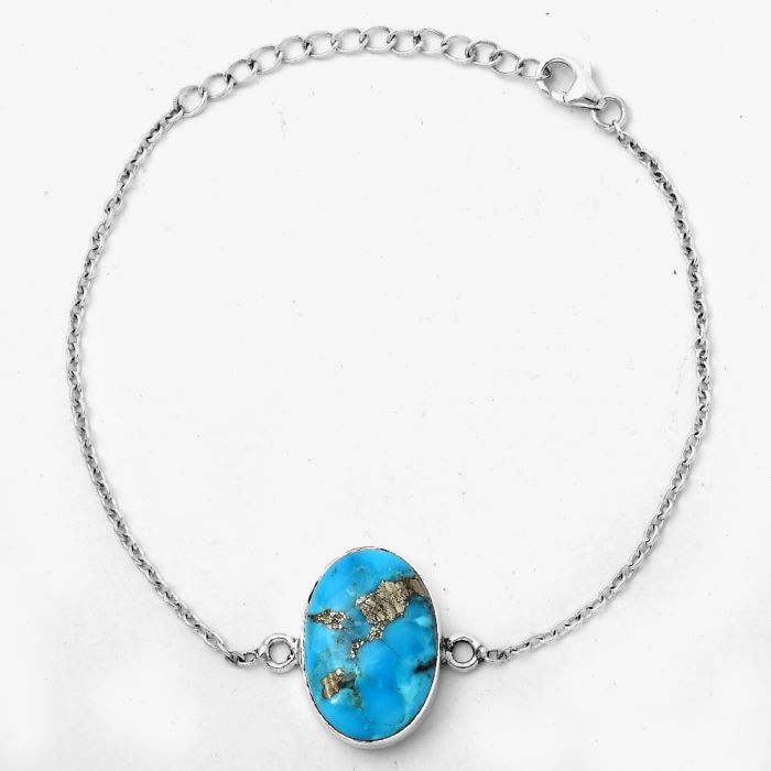 Natural Kingman Turquoise With Pyrite Bracelet SDB2855 B-1023, 14x19 mm