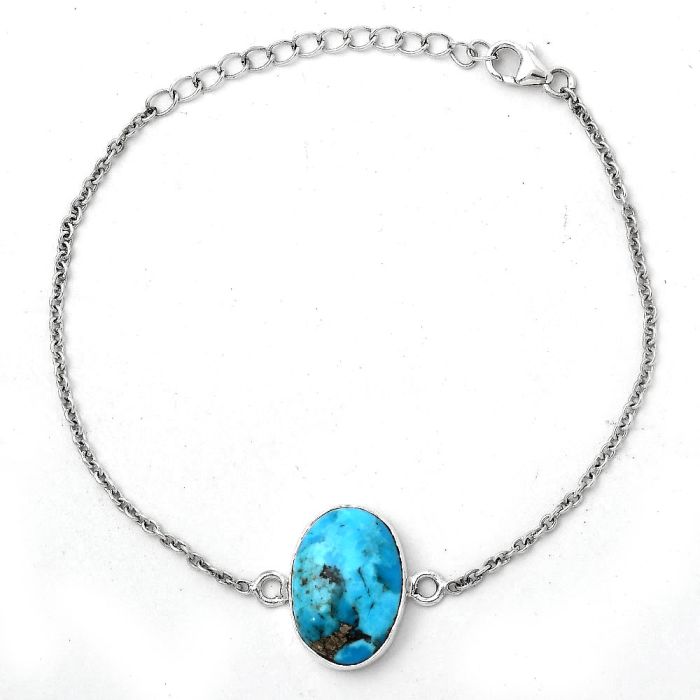 Natural Kingman Turquoise With Pyrite Bracelet SDB2858 B-1023, 12x17 mm