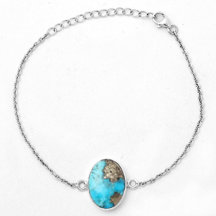 Natural Kingman Turquoise With Pyrite Bracelet SDB2892 B-1023, 13x18 mm