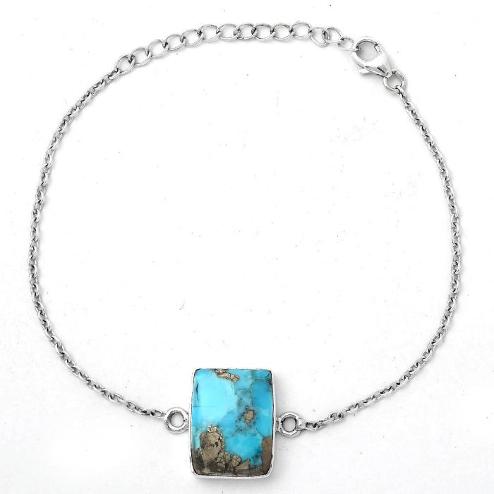 Natural Kingman Turquoise With Pyrite Bracelet SDB2900 B-1023, 13x17 mm