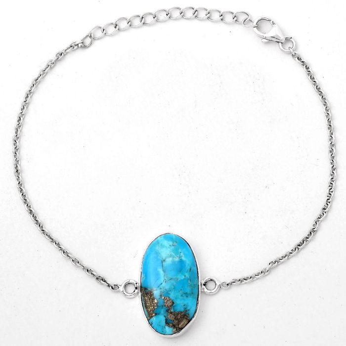 Natural Kingman Turquoise With Pyrite Bracelet SDB2911 B-1023, 12x22 mm