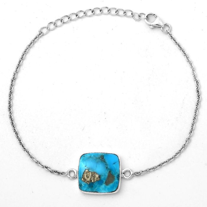 Natural Kingman Turquoise With Pyrite Bracelet SDB2912 B-1023, 14x15 mm