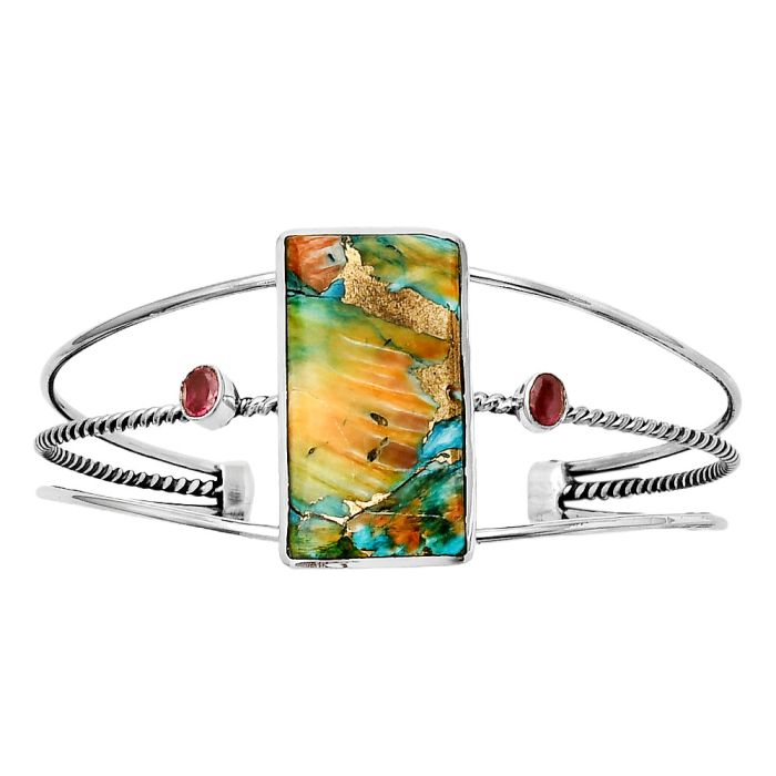 Spiny Oyster Turquoise and Garnet Cuff Bangle Bracelet SDB4327 B-1011, 15x29 mm