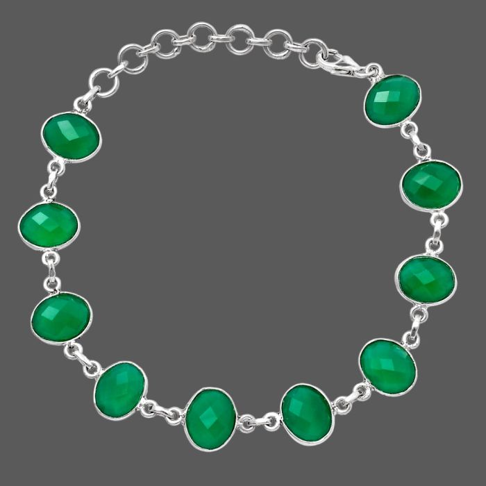 Green Onyx Checker Briolette Bracelet SDB4610 B-1001, 8x10 mm