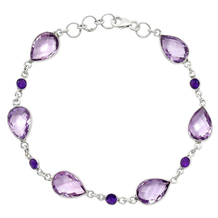 Amethyst Checker Briolette Bracelet SDB5053 B-1006, 9x13 mm