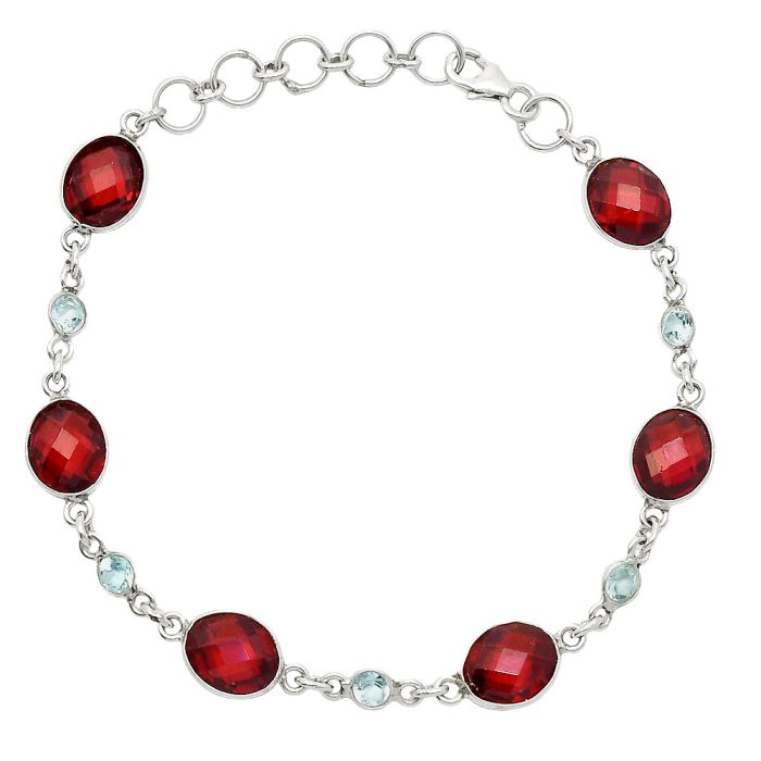 Hessonite Garnet Checker Briolette and Sky Blue Topaz Bracelet SDB5070 B-1006, 8x10 mm