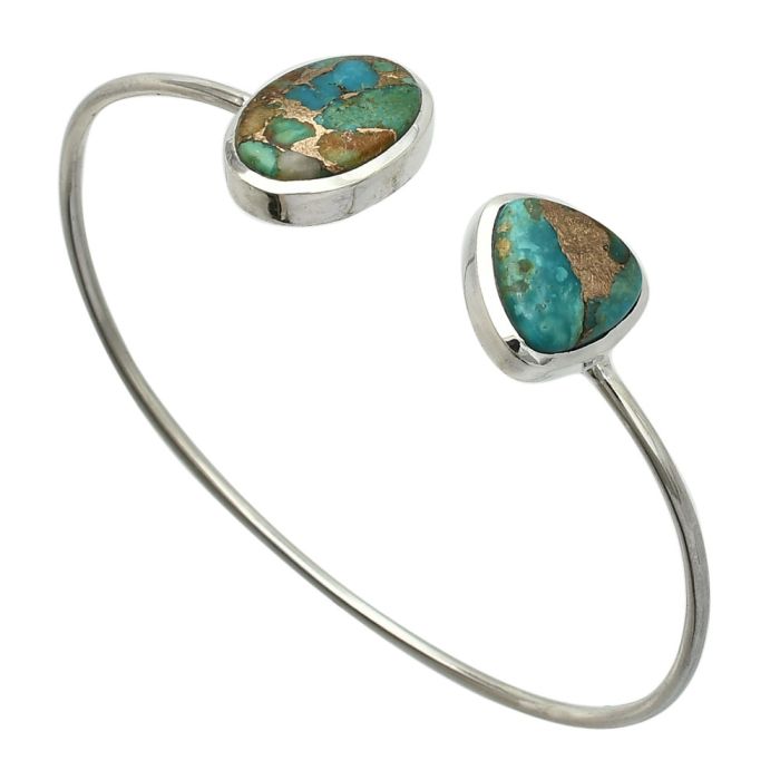 Kingman Copper Teal Turquoise Cuff Bangle Bracelet SDB5094 B-1004, 12x16 mm