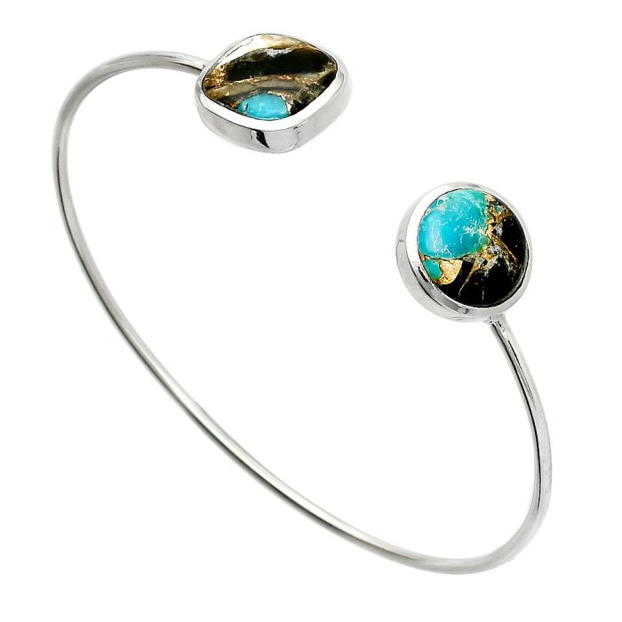 Shell In Black Blue Turquoise Cuff Bangle Bracelet SDB5122 B-1004, 12x12 mm