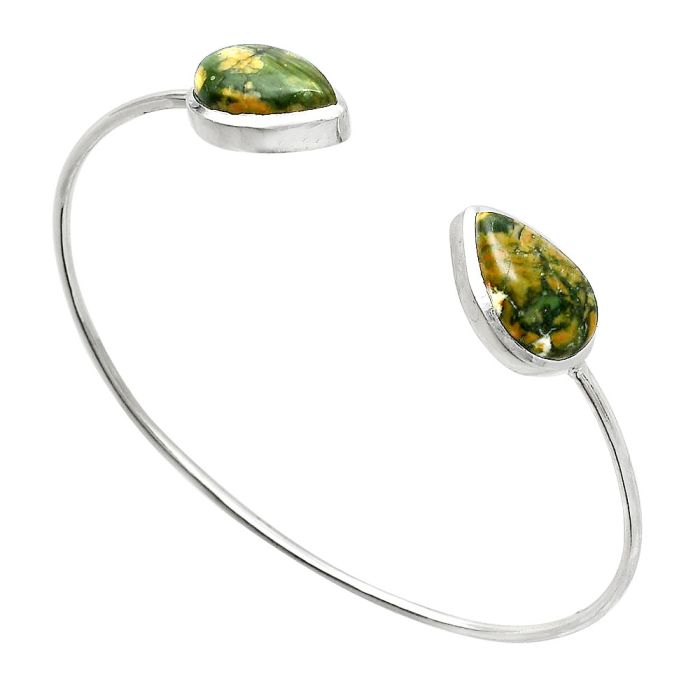 Rhyolite - Rainforest Jasper Cuff Bangle Bracelet SDB5125 B-1004, 10x16 mm