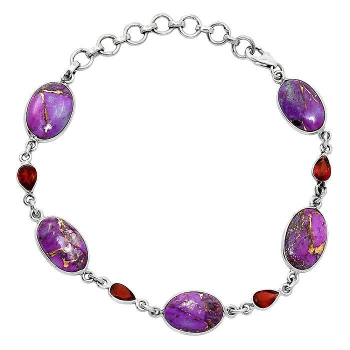 Copper Purple Turquoise and Garnet Bracelet SDB5157 B-1006, 9x14 mm