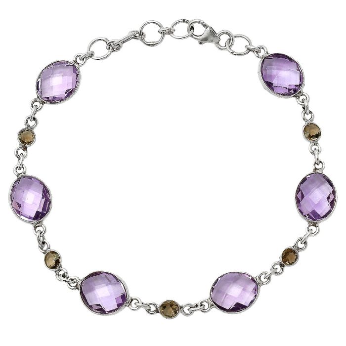 Amethyst Checker Briolette and Smoky Quartz Bracelet SDB5170 B-1006, 9x11 mm