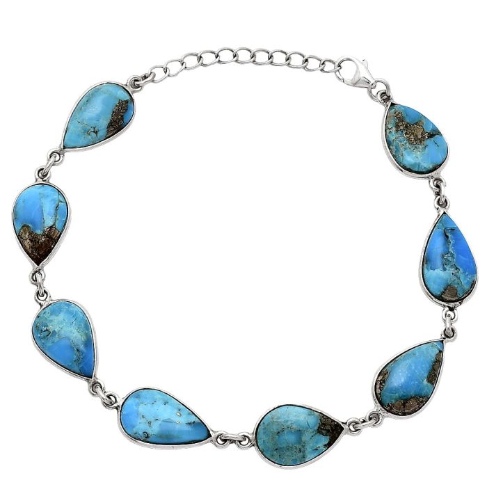 Kingman Turquoise With Pyrite Bracelet SDB5182 B-1001, 9x15 mm