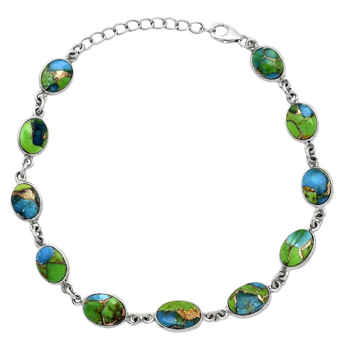 Blue Turquoise In Green Mohave Bracelet SDB5233 B-1001, 7x10 mm