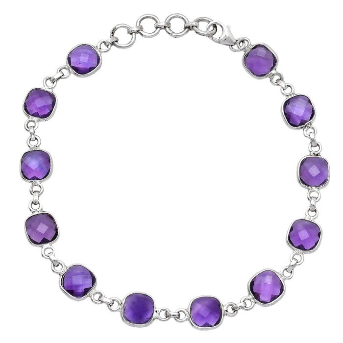 Amethyst Checker Briolette Bracelet SDB5275 B-1001, 7x7 mm