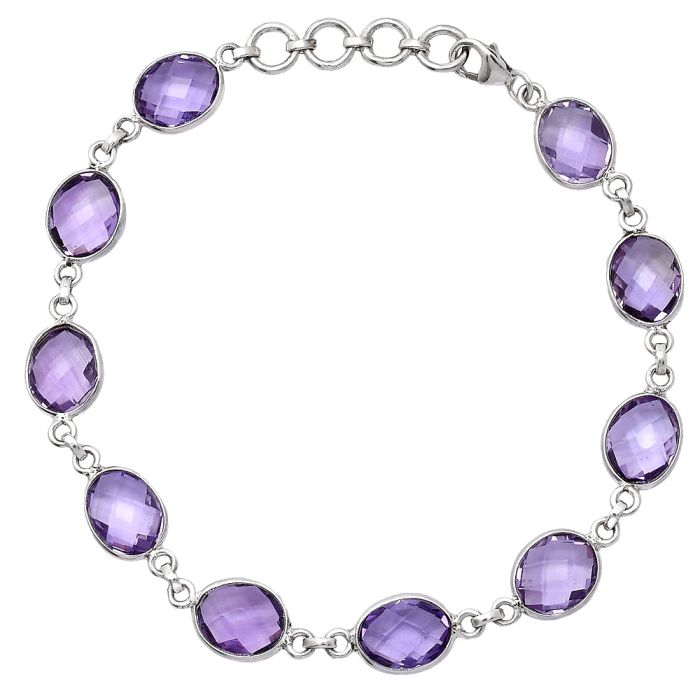 Amethyst Checker Briolette Bracelet SDB5277 B-1001, 8x10 mm