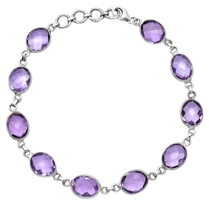 Amethyst Checker Briolette Bracelet SDB5278 B-1001, 8x10 mm