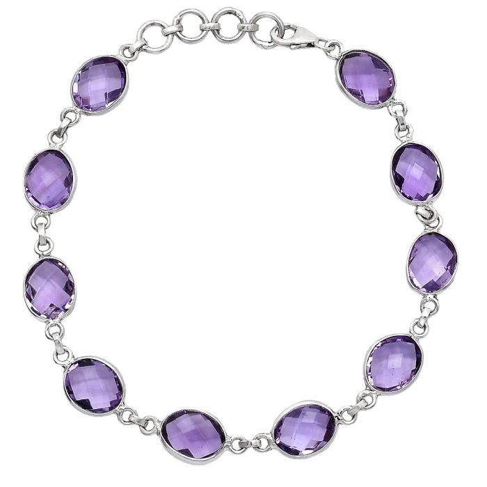 Amethyst Checker Briolette Bracelet SDB5279 B-1001, 8x10 mm