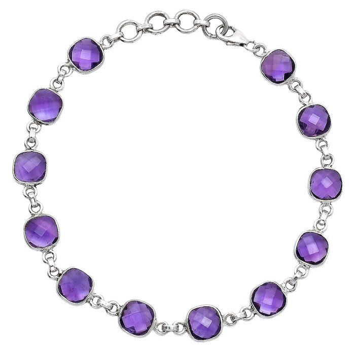 Amethyst Checker Briolette Bracelet SDB5280 B-1001, 7x7 mm