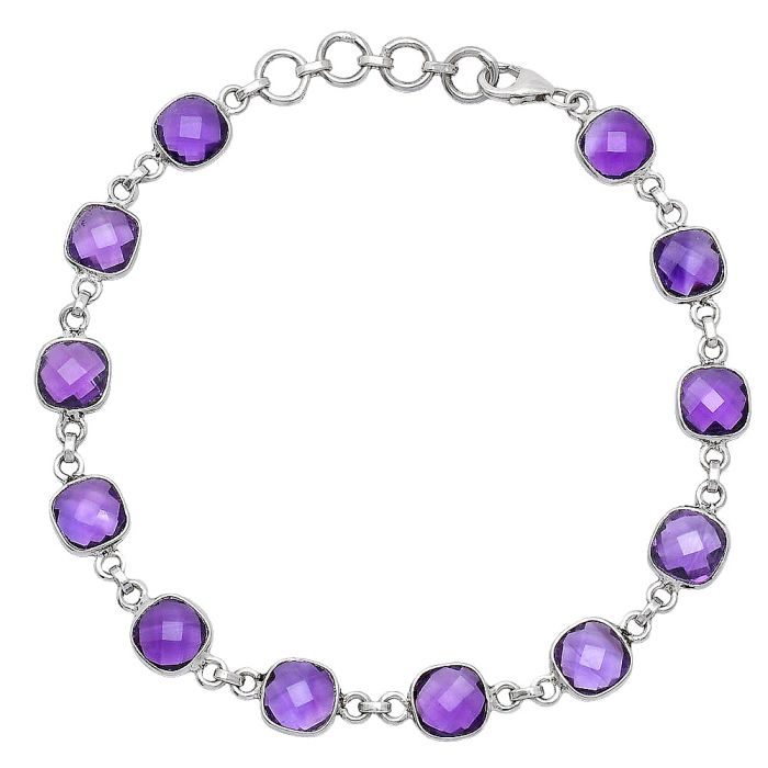 Amethyst Checker Briolette Bracelet SDB5281 B-1001, 7x7 mm