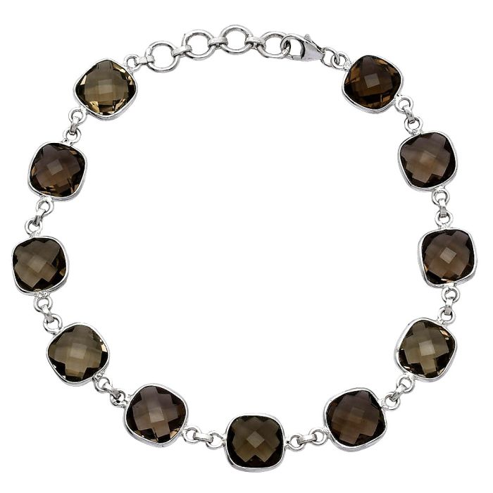 Smoky Quartz Checker Briolette Bracelet SDB5296 B-1001, 9x9 mm