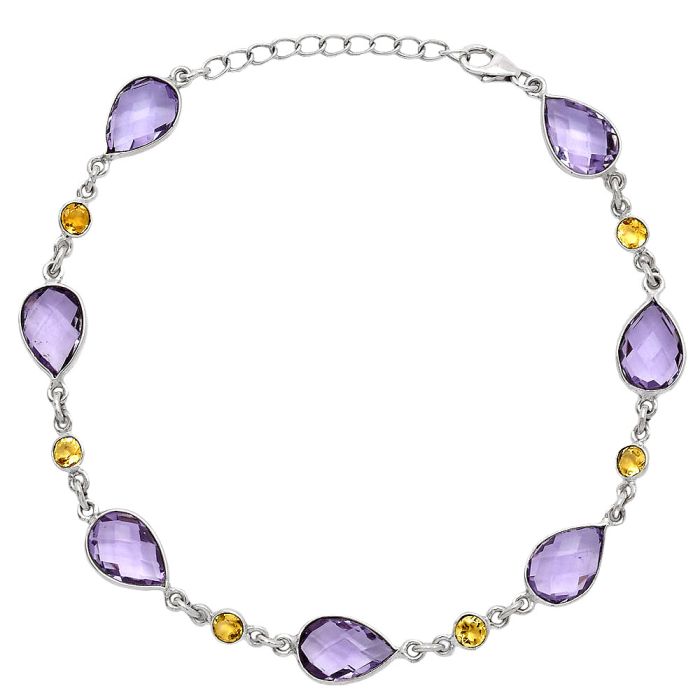 Amethyst Checker Briolette and Citrine Bracelet SDB5309 B-1006, 8x12 mm