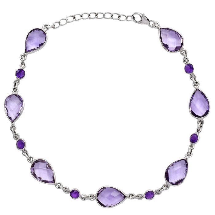 Amethyst Checker Briolette Bracelet SDB5311 B-1006, 8x12 mm