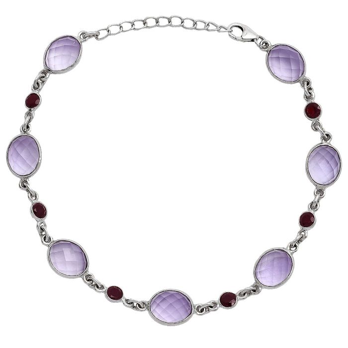 Amethyst Checker and Garnet Bracelet SDB5313 B-1006, 8x10 mm