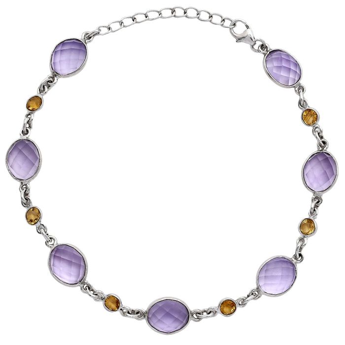 Amethyst Checker and Citrine Bracelet SDB5314 B-1006, 8x10 mm