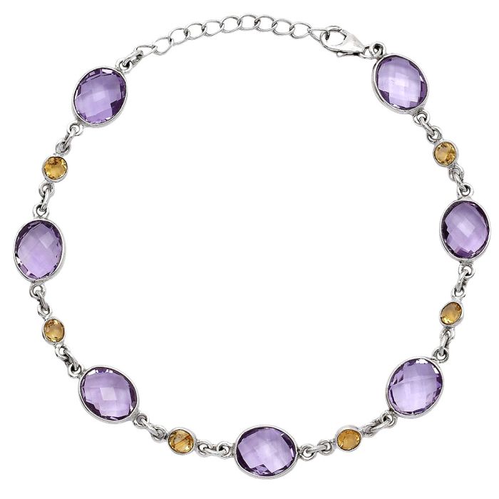 Amethyst Checker Briolette and Citrine Bracelet SDB5315 B-1006, 8x10 mm