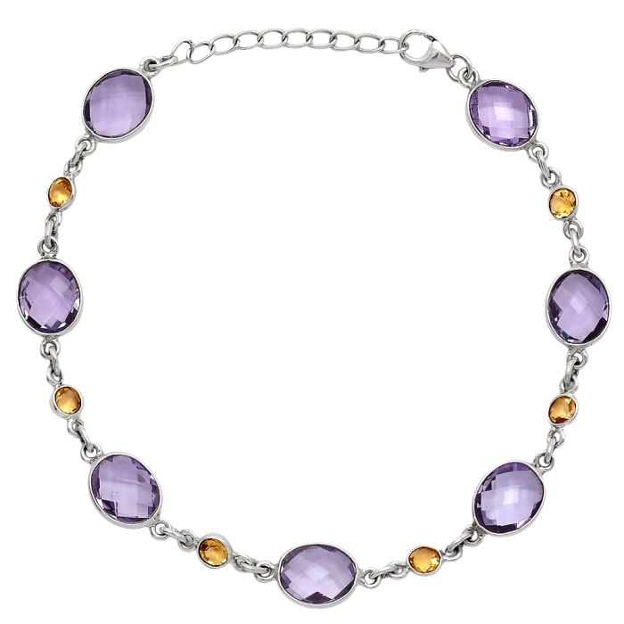 Amethyst Checker Briolette and Citrine Bracelet SDB5316 B-1006, 8x10 mm