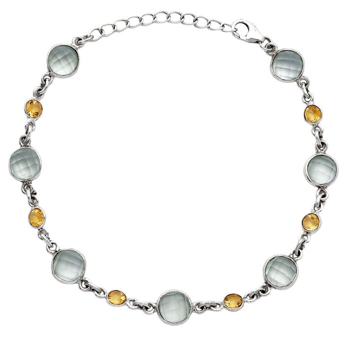 Prasiolite (Green Amethyst) Checker and Citrine Bracelet SDB5318 B-1006, 7x7 mm