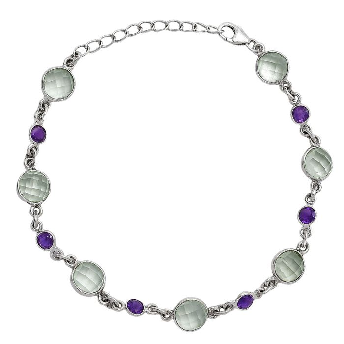 Prasiolite (Green Amethyst) Checker and Amethyst Bracelet SDB5319 B-1006, 7x7 mm