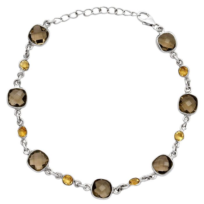 Smoky Quartz Checker Briolette and Citrine Bracelet SDB5321 B-1006, 7x7 mm