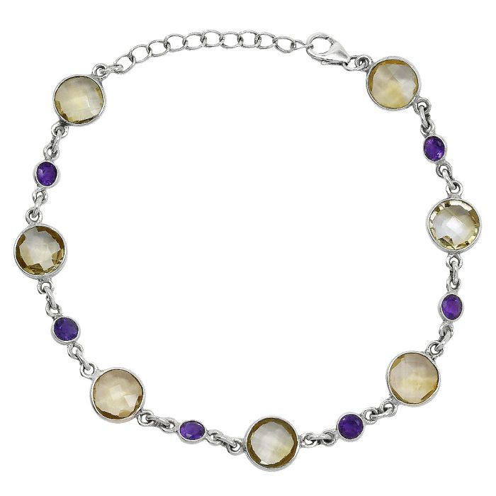 Citrine Checker Briolette and Amethyst Bracelet SDB5332 B-1006, 8x8 mm