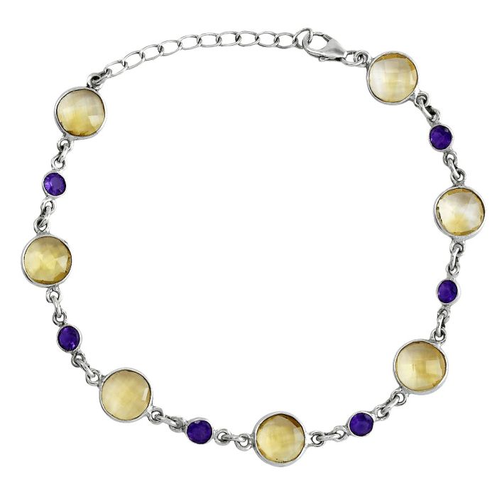 Citrine Checker Briolette and Amethyst Bracelet SDB5333 B-1006, 8x8 mm