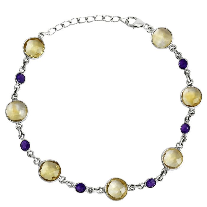 Citrine Checker Briolette and Amethyst Bracelet SDB5334 B-1006, 8x8 mm