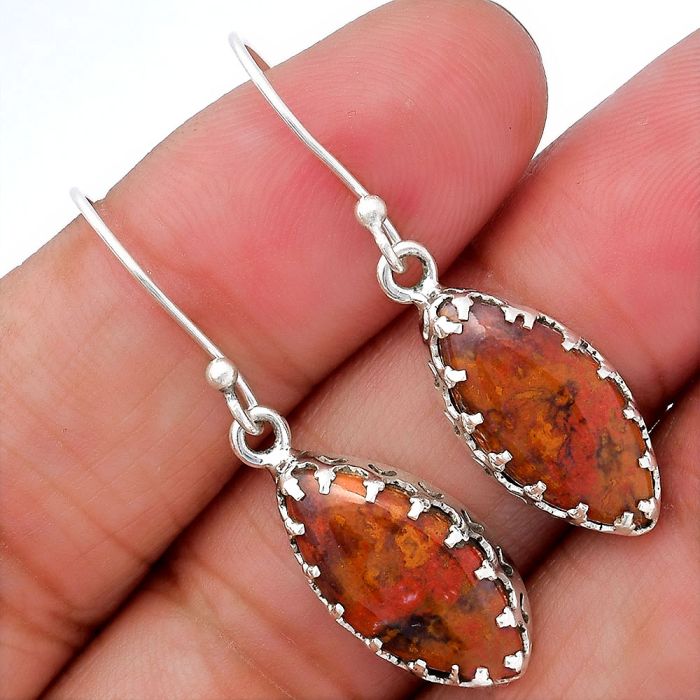 Natural Red Moss Agate Earrings SDE34383 E-1113, 9x18 mm