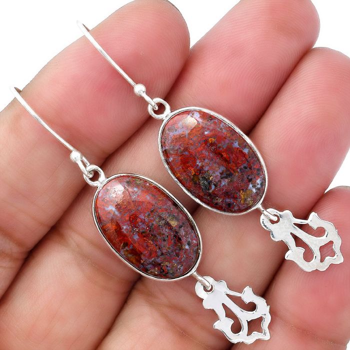 Natural Red Moss Agate Earrings SDE34444 E-1079, 12x19 mm