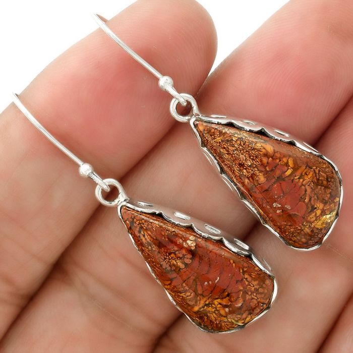 Natural Red Moss Agate Earrings SDE34516 E-1113, 11x23 mm